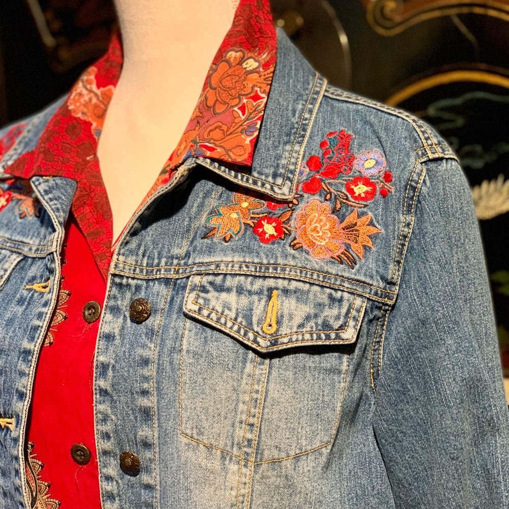 CAbi Embroidered Jean Jacket & Blouse